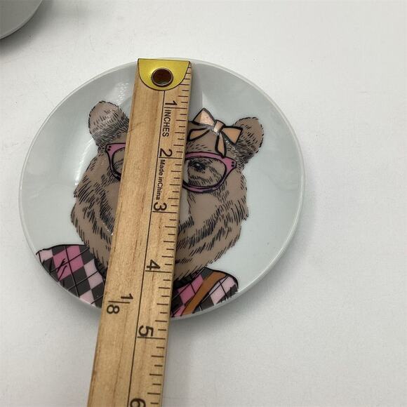 QUEEN WEST Hipster Bear Mug & Saucer Set Whimsical Decorated - Picture 6 of 9